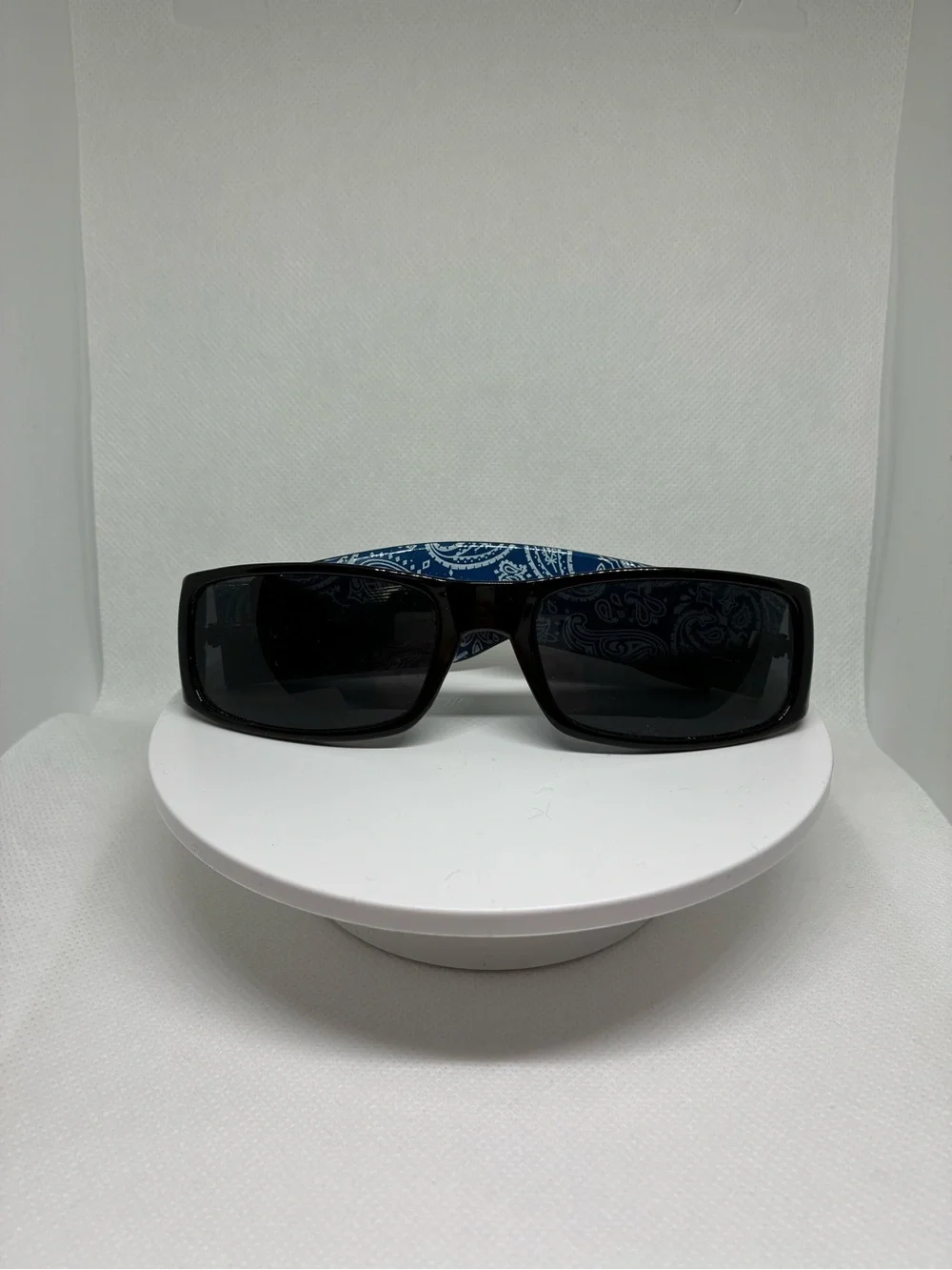 Locs Black Rectangle Sunglasses with Blue Bandana Temple Accent